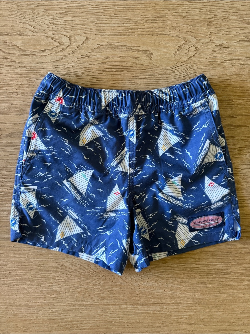 Vineyard Vines Navy Sailboat Print Boys' Swim Shorts 4T